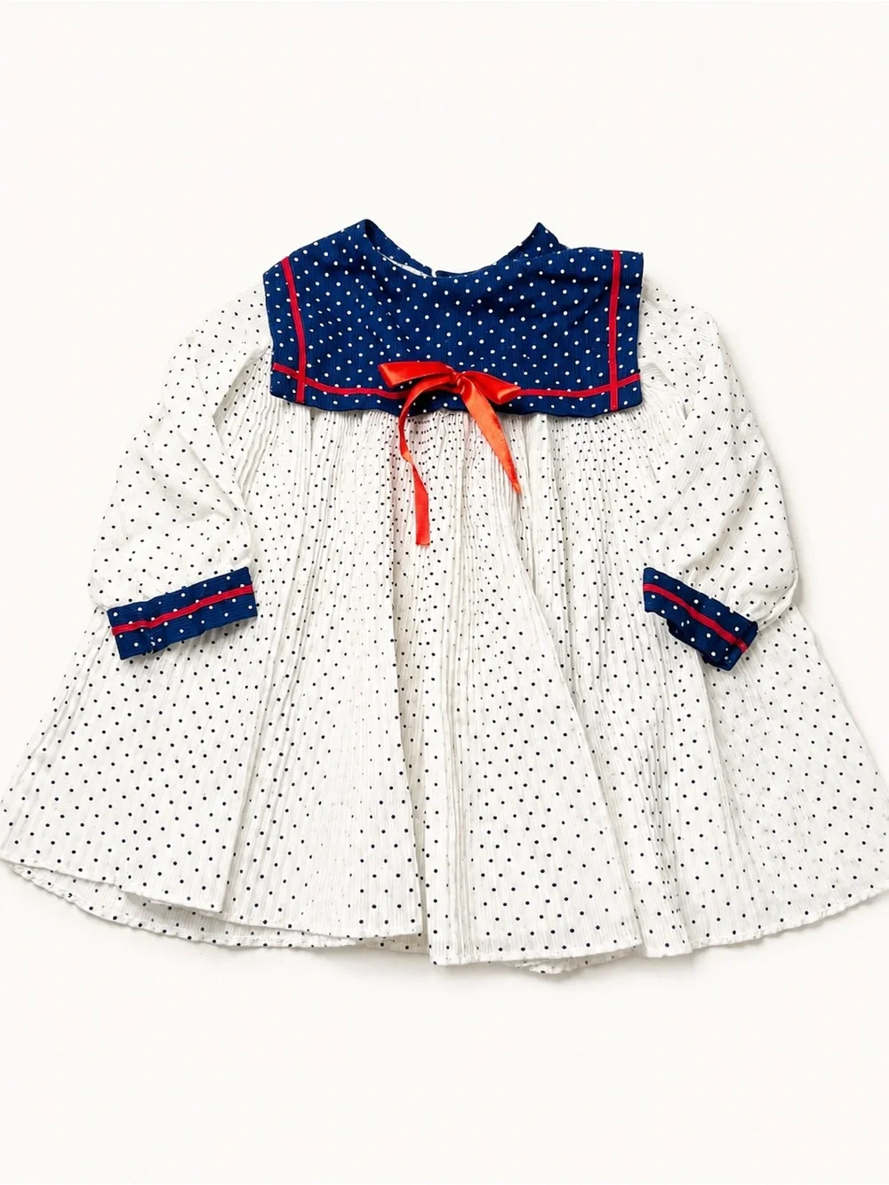Classic Polka Dot Sailor Dress with Red Bow - Kids Formal